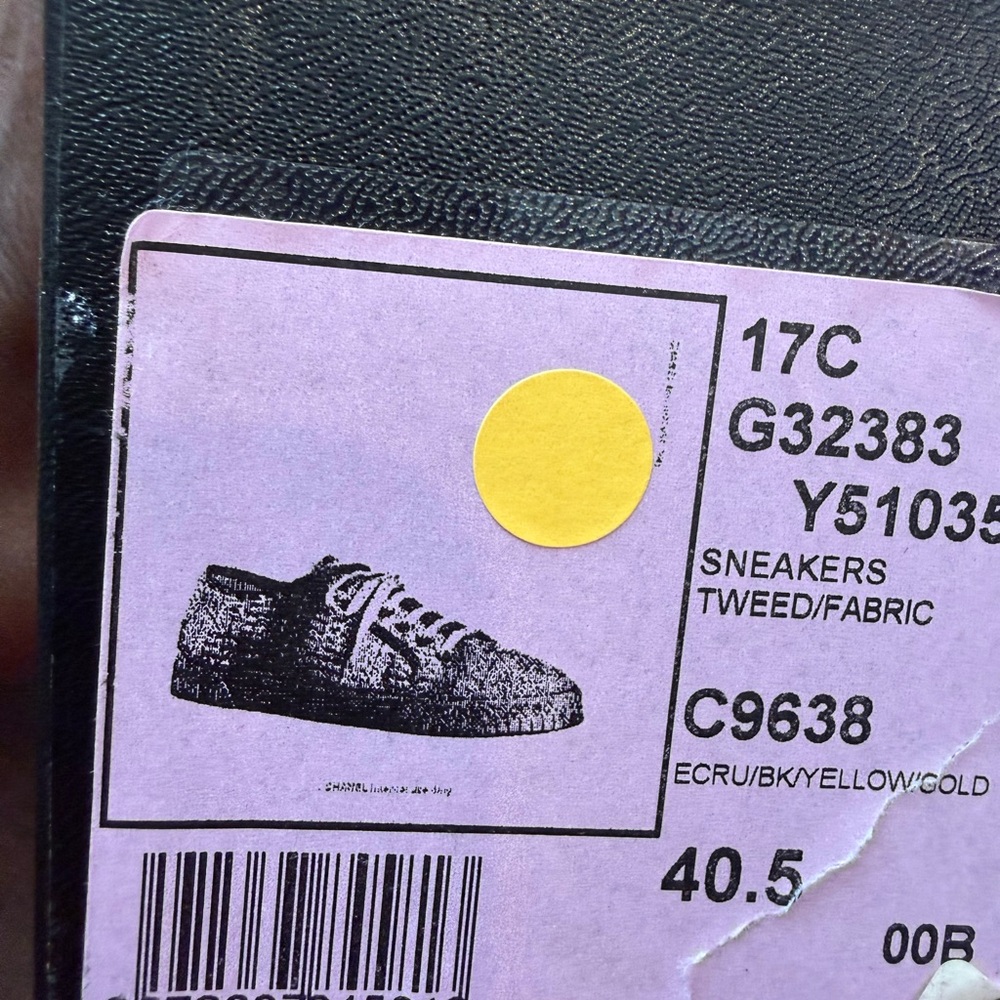 CHANEL Black Yellow Gold Tweed Sneakers